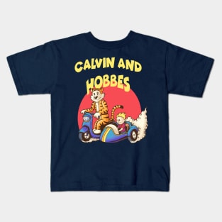 calvin and hobbes riding sidecar motorbike Kids T-Shirt